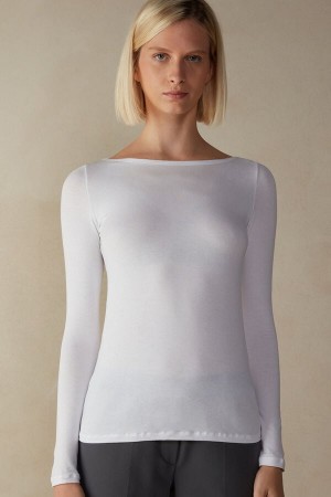 Intimissimi Bateau Neck Top in Micromodal Dlhym Rukavom Damske Biele | SK RW1821