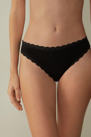 Intimissimi Bavlnene and Cipkovane Brazilian Nohavičky Damske Čierne | SK HK2518