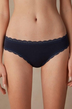 Intimissimi Bavlnene and Cipkovane Nohavičky Damske Modre | SK JJ2387