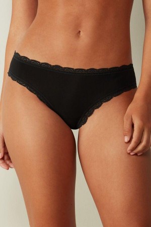 Intimissimi Bavlnene and Cipkovane Nohavičky Damske Čierne | SK ZG2410