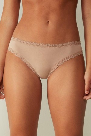 Intimissimi Bavlnene and Cipkovane Nohavičky Damske Béžové | SK BC2432