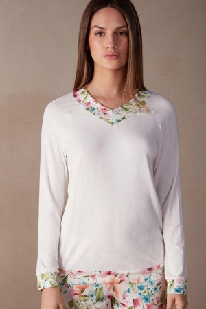Intimissimi Botanical Lyrics Long Sleeve Modal Top Pyžamá Damske Biele | SK PQ2139