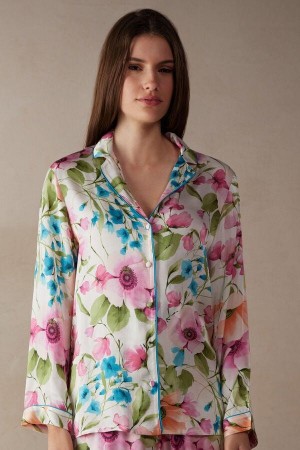 Intimissimi Botanical Lyrics Satin Button Up Shirt Pyžamá Damske Viacfarebný | SK UT2136