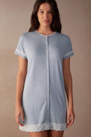 Intimissimi Cipkovane Trim Button Up Nightgown Pyžamá Damske Svetlo Modre | SK TV2212