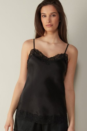 Intimissimi Cipkovane and Silk Tielko Damske Čierne | SK IS1669