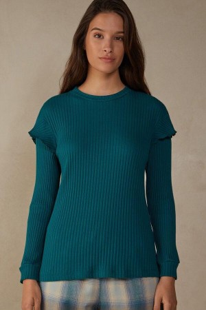 Intimissimi Cozy Mountains Long Sleeve Rebrovaný Top Pyžamá Damske Zelene | SK EX2158