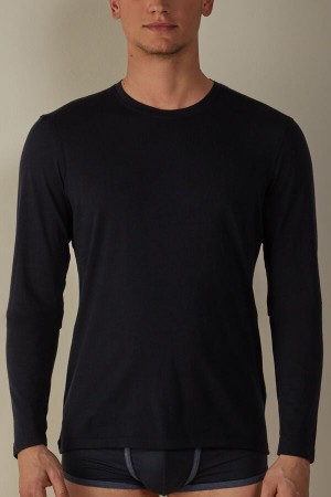 Intimissimi Crew-Neck Merino-Vlna Top Dlhym Rukavom Panske Modre | SK TV2936