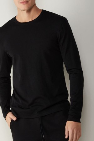 Intimissimi Crew-Neck Merino-Vlna Top Dlhym Rukavom Panske Čierne | SK XF2946