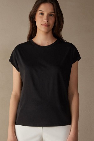 Intimissimi Crew Neck Top in Supima® Ultrafresh cotton Short Sleeve Damske Čierne | SK FM1857
