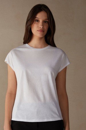 Intimissimi Crew Neck Top in Supima® Ultrafresh cotton Short Sleeve Damske Biele | SK GL1858