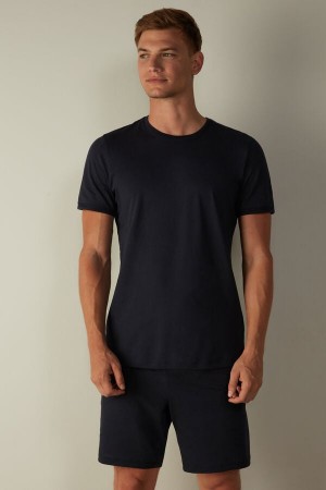 Intimissimi Cropped Basic Supima® Bavlnene Pyžamá Panske Modre | SK EX2920