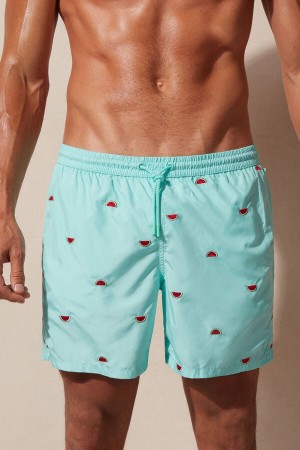 Intimissimi Embroidered Watermelon Pretekarske Plavky Panske Svetlo Tyrkysové Zelene | SK CE2758