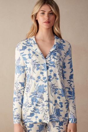 Intimissimi Feeling Beautiful Button Up Shirt in Modal Pyžamá Damske Biele Modre | SK WY2131