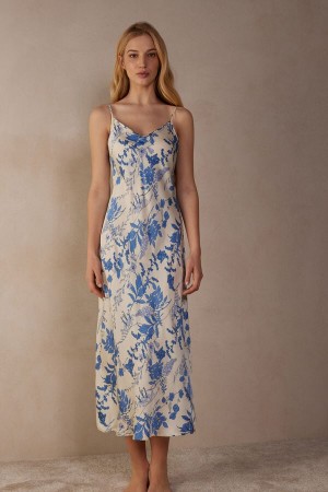 Intimissimi Feeling Beautiful Long Satin Nightgown Spodná Bielizeň Damske Biele Modre | SK EX1950