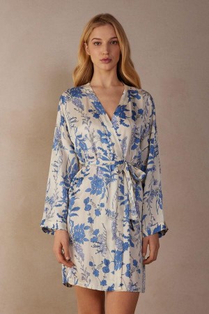 Intimissimi Feeling Beautiful Satin Kimono Pyžamá Damske Biele Modre | SK PQ2191