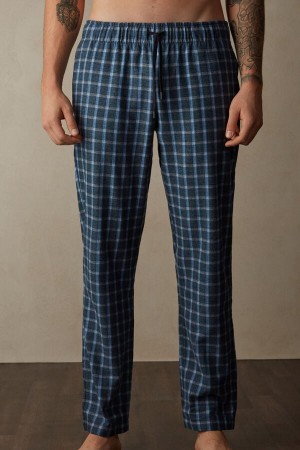 Intimissimi Full Length Pants in Check Patterned Brushed Cloth Pyžamá Panske Modre | SK LH2877
