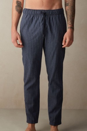 Intimissimi Full Length Pants in Denim Pinstripe Patterned Brushed Cloth Pyžamá Panske Modre | SK KI2878