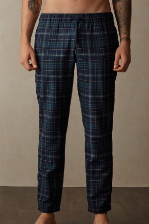 Intimissimi Full Length Pants in Green and Blue Plaid Brushed Cloth Pyžamá Panske Zelene Modre | SK XF2875