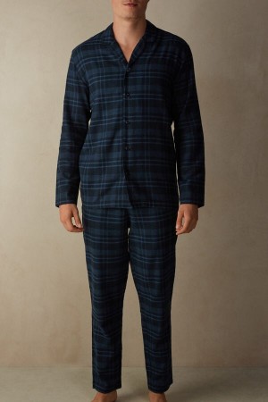 Intimissimi Full Length in Brushed Blue Check Patterned Cloth Pyžamá Panske Modre | SK YU2917