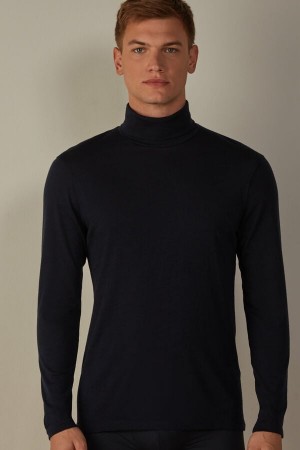 Intimissimi High-Neck Merino-Vlna Top Dlhym Rukavom Panske Modre | SK EX2938