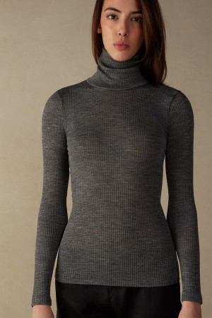 Intimissimi High-Neck Tubular Top in Vlna and Silk Dlhym Rukavom Damske Siva | SK PQ1801