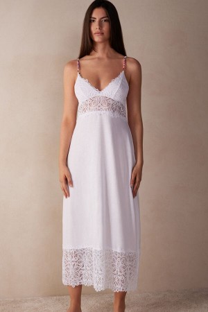 Intimissimi Hot Summer Days Long Nightgown in Supima® Ultrafresh Bavlnene Spodná Bielizeň Damske Biele | SK YU1953