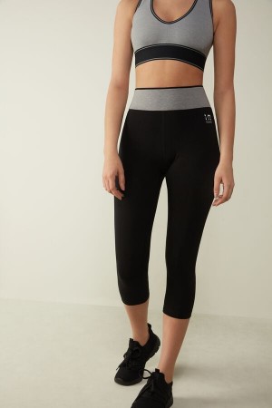 Intimissimi In Action Capri in Organic Stretch Bavlnene Nohavice Damske Čierne Siva | SK VD1788