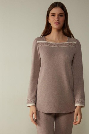 Intimissimi Klasické Beauty Bateau Neck Long Sleeve Top Pyžamá Damske Svetlo Nachový | SK NB2180
