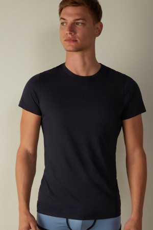 Intimissimi Kratke-Sleeve Crew-Neck in Extra-Fine Supima® Bavlnene Tricko Panske Modre | SK BC3014