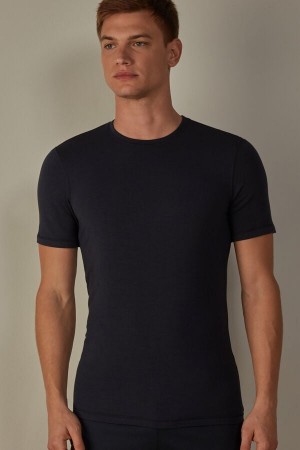 Intimissimi Kratke-Sleeve Modal-Cashmere Tricko Panske Modre | SK YU2988