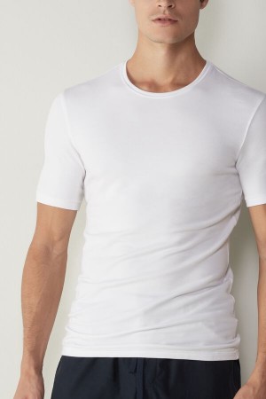 Intimissimi Kratke-Sleeve Modal-Cashmere Tricko Panske Biele | SK QZ2993