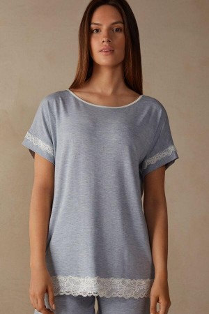 Intimissimi Kratke-Sleeve Modal Top with Cipkovane Detail Pyžamá Damske Svetlo Modre | SK FM2117