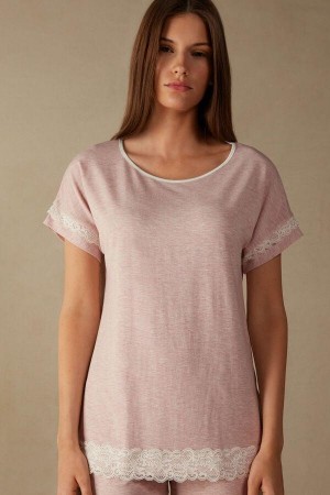 Intimissimi Kratke-Sleeve Modal Top with Cipkovane Detail Pyžamá Damske Svetlo Ruzove | SK GL2118