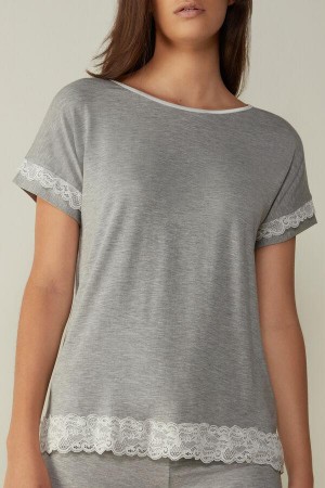 Intimissimi Kratke-Sleeve Modal Top with Cipkovane Detail Pyžamá Damske Svetlo Siva | SK NB2128