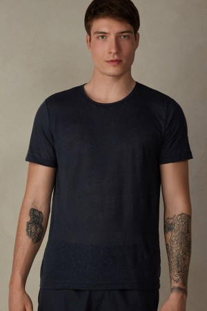 Intimissimi Kratke-Sleeved Linen Tricko Panske Modre | SK MA2994
