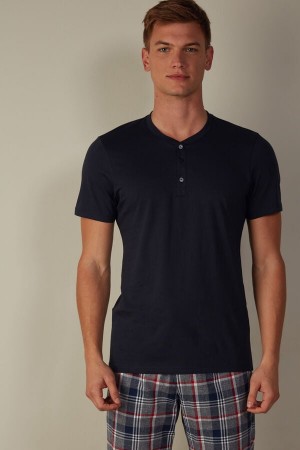 Intimissimi Kratke-Sleeved Supima® Bavlnene Shirt Pyžamá Panske Modre | SK UT2889