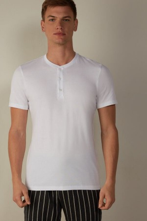 Intimissimi Kratke-Sleeved Supima® Bavlnene Shirt Pyžamá Panske Biele | SK KI2904