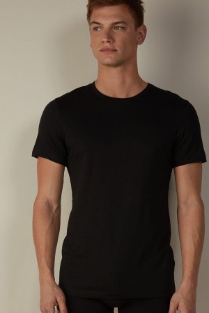 Intimissimi Kratke Sleeve Crew Neck in Supima® Bavlnene Tricko Panske Čierne | SK OR3003