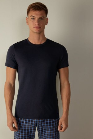Intimissimi Kratke Sleeve Crew Neck in Supima® Bavlnene Tricko Panske Modre | SK UT3005