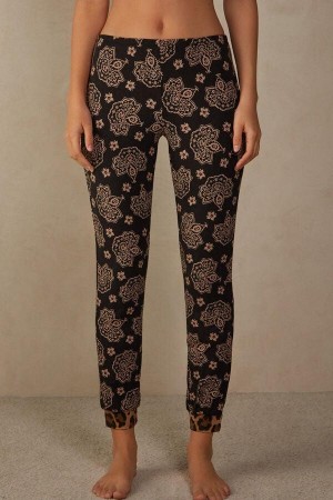 Intimissimi Lady Animalier Modal Cuffed Pants Pyžamá Damske Čierne | SK TV2056