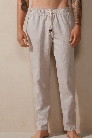 Intimissimi Linen and Bavlnene Full Length Nohavice Panske Béžové Biele | SK VD2970