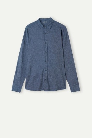 Intimissimi Linen and Bavlnene Shirt Dlhym Rukavom Panske Modre | SK SO2955