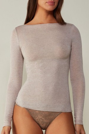 Intimissimi Lodné Neck Modal Cashmere Ultralight Top Dlhym Rukavom Damske Béžové | SK YU1797