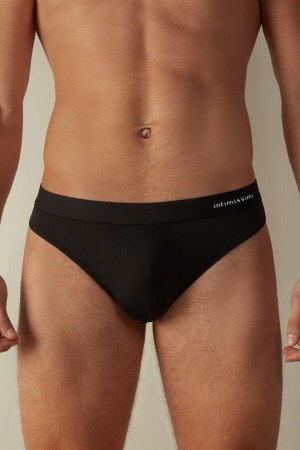 Intimissimi Logo Detailed Microfiber Tanga Slipy Panske Čierne | SK IS2675