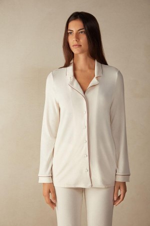 Intimissimi Long-Sleeve Micromodal Top Pyžamá Damske Svetlo Žlté Biele | SK PQ2165