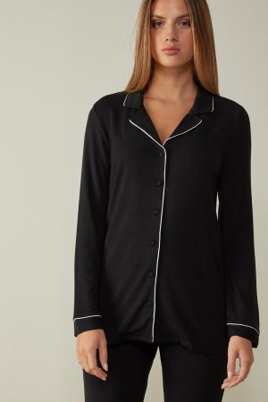 Intimissimi Long-Sleeve Micromodal Top Pyžamá Damske Čierne | SK YU2187