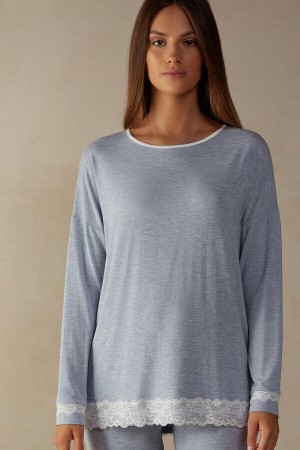 Intimissimi Long-Sleeve Round-Neck Modal Top Pyžamá Damske Svetlo Modre | SK SO2167