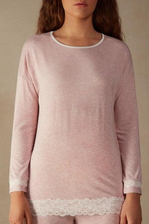 Intimissimi Long-Sleeve Round-Neck Modal Top Pyžamá Damske Svetlo Ruzove | SK DN2168