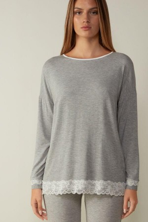 Intimissimi Long-Sleeve Round-Neck Modal Top Pyžamá Damske Svetlo Siva | SK UT2188
