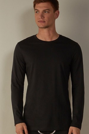 Intimissimi Long-Sleeve Supima® Bavlnene Top Pyžamá Panske Čierne | SK CE2900